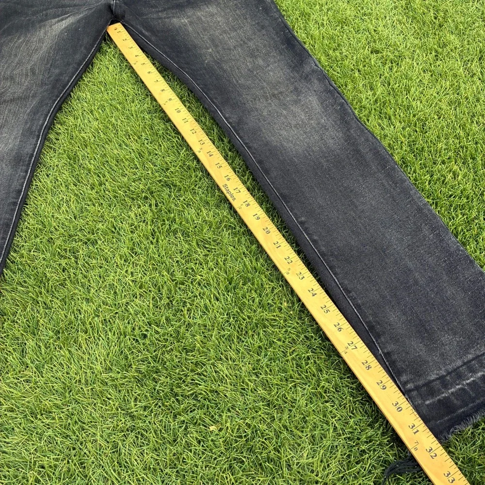 MNML Mens 32x32 Faded Black Raw Hem Straight Leg Slim Fit Jeans Streetwear